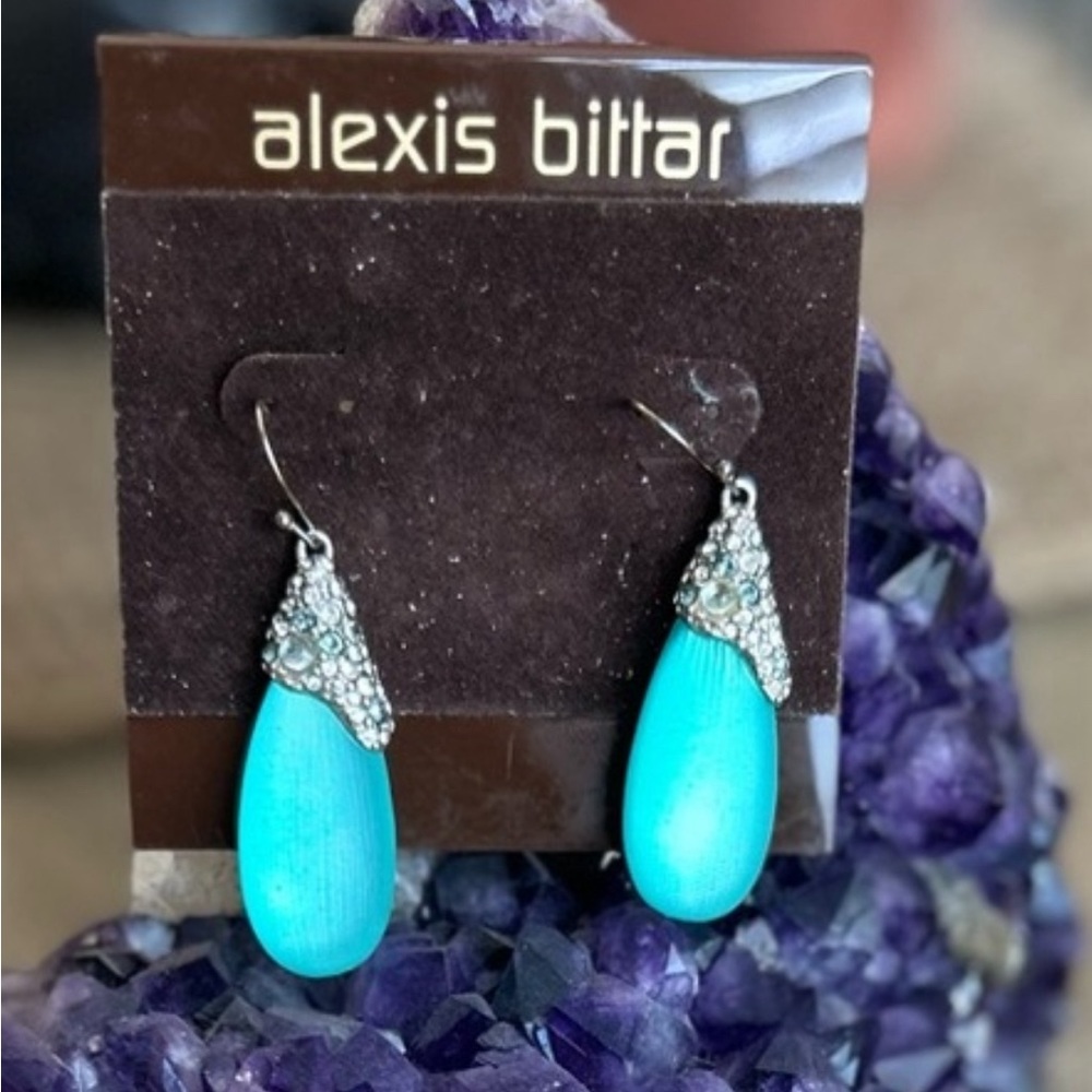 Lucite Sliver Wire Earring- Neon Blue and silver crystals